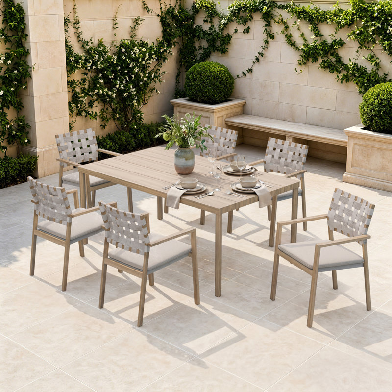 Ensemble repas d'extérieur 7 pièces avec trou pour parasol, coussins et chaises empilables Andersonville