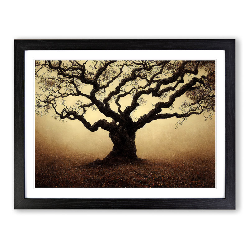 Oak Tree - Single Picture Frame Print, Black, 46cm H x 64cm W