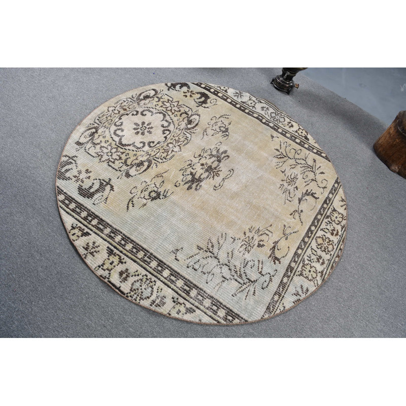 Tapis turc antique antique beige pour la décoration de chambre à coucher avec esthétique rétro brun / beige