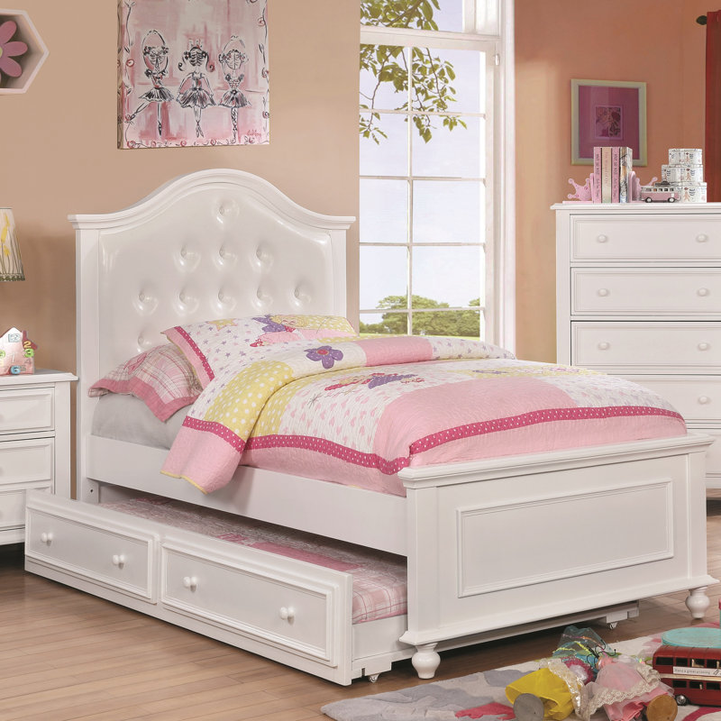 Haycraft Vegan Leather Platform Bed, White, Twin