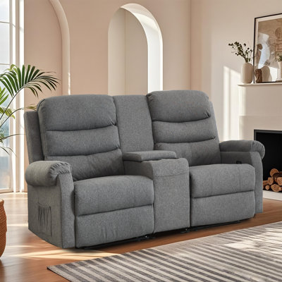 Manual Reclining Loveseat Sofa With Cup Holders & Storage Console For Living Room, RV, Home Theater by Winston Porter