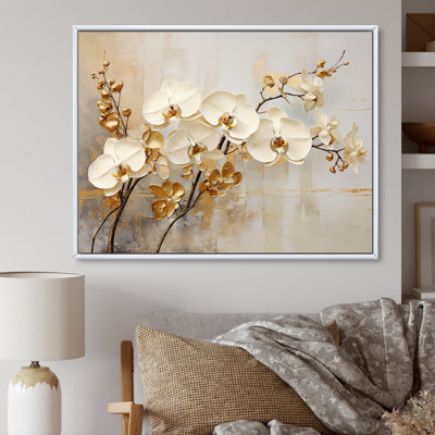 Minimalisme beige et orchidées dorées - impressions sur toile orchidées