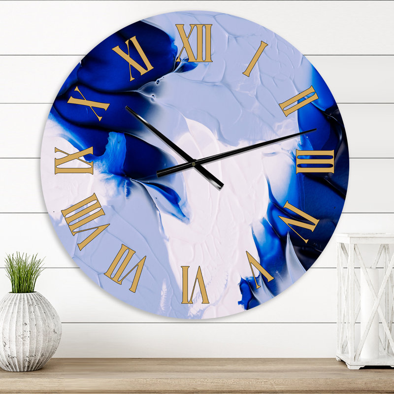 Abstrait vagues bleues, grises et blanches - horloge murale moderne, Surdimensionné