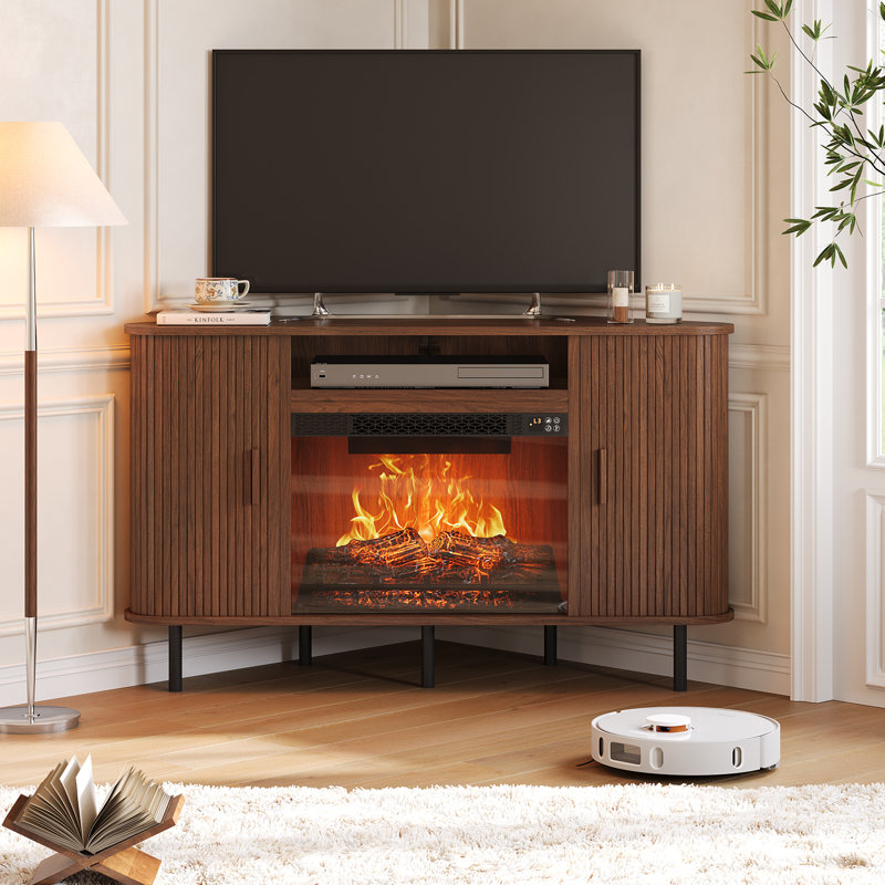 Meuble télé 47 po pour téléviseur de 55 po ou moins avec foyer électrique, Noyer