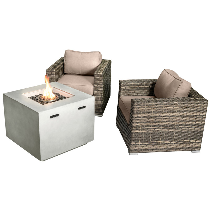 Ensemble de conversation pour 2 personnes avec coussins Sunbrella et foyer carré en béton Lsi, Beige