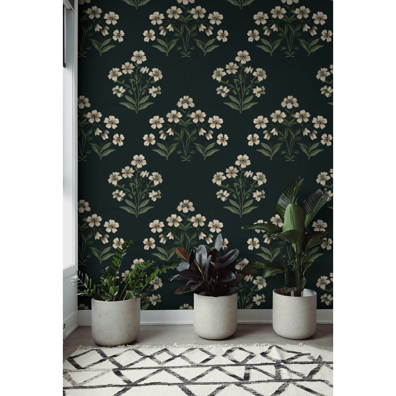 Papier peint floral blanc foncé