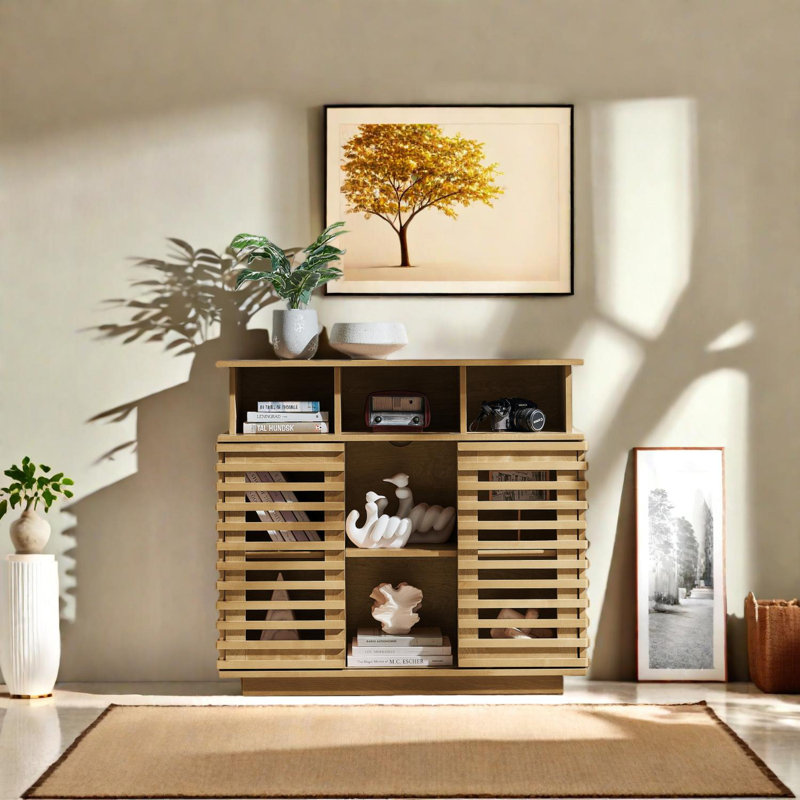 Buffet Farmhouse avec portes coulissantes et tablette réglable, Naturel