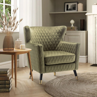 Ghita Quilted Accent Velvet Wingback Chair