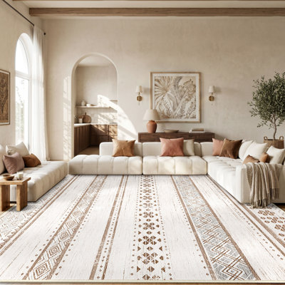 Geometric Pattern Non-Slip Area Rug, Machine Washable Soft Polyester Floor Mat for Home Decor