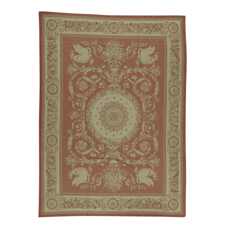 Hand-Knotted High-Quality Rust and Beige Area Rug