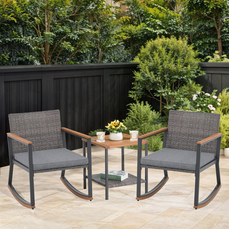 Garl 2 - Person Wicker Patio Dining Set with Square Table , Cushions Included, Light Gray