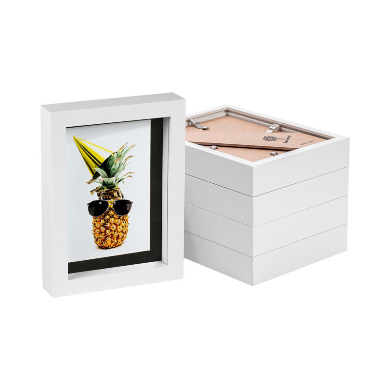 Nicola Spring - 5" x 7" White 3D Box Photo Frames - 4" x 6" Mount - Black