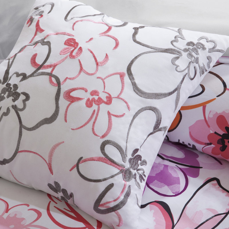 Ensemble d'édredon à motif floral Olivia, Rose, Édredon simple / simple TG, 1 taie décorative et
