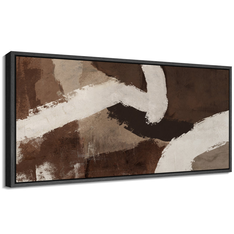 «Grunge Abstract Paint Stroke Effect Mid Mid Century Shape Contemporary Abstract Dynamic Black and White», reproduction encadrée sur toile