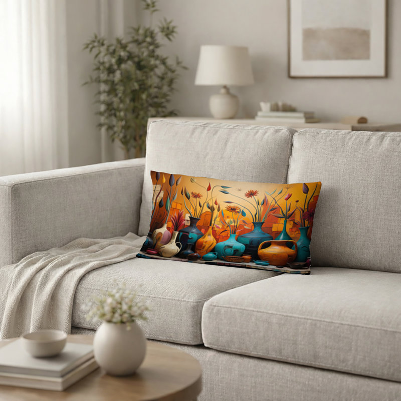 Coussin décoratif Orange Boho Pottery Expressions I - Coussin imprimé Boho Pottery, 12"H x 20"W