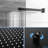 12 Inch Square Matte Black Shower - Wall Mounted With Adjustable Slide, Valve, And Dual Head System Bar, Rainfall Shower, Handheld Spray
