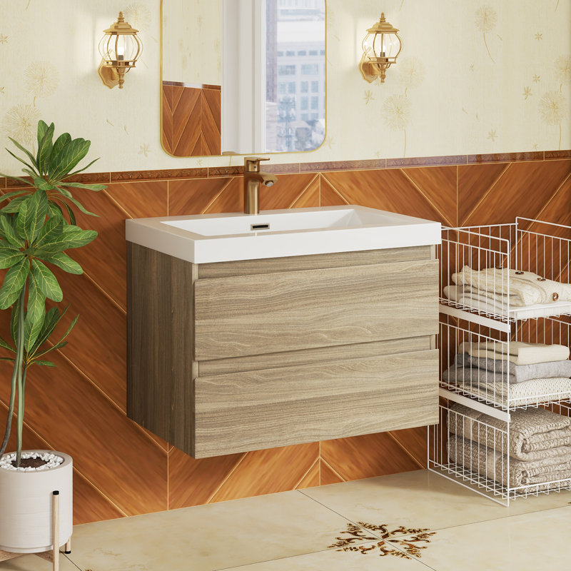 Meuble-lavabo mural simple 29,5 po avec plateau en résine, Gris