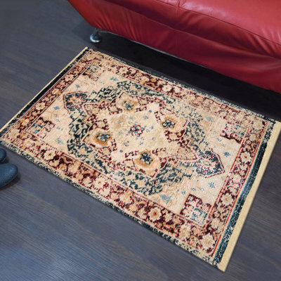 Machine Made Polyester Area Rugs - Rectangle | Red Color, Oriental Design, Low Pile Machine Made Area Rugs for Living Room, Bed Room