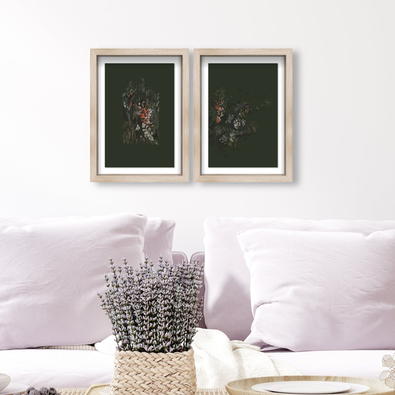 Dancing Petals Set Shadowbox Abstract Print by Oliver Gal, Black Frame, 10 x 15, 11.5"H x 16.5"W, Natural Oak Shadowbox