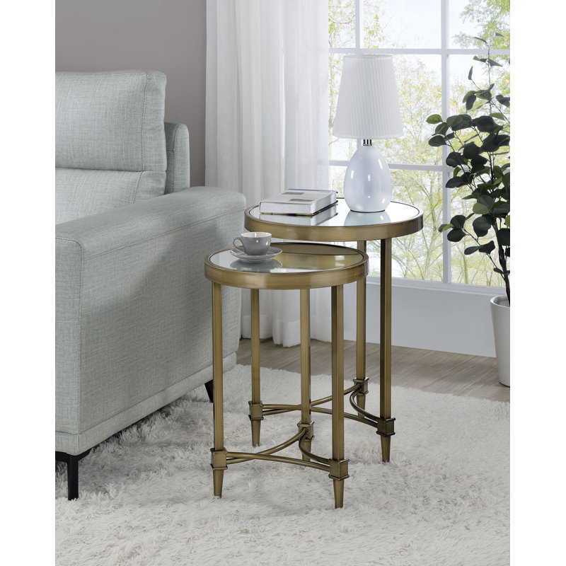 Aditya Round Mirrored Glass and Antique Brass Nesting Tables