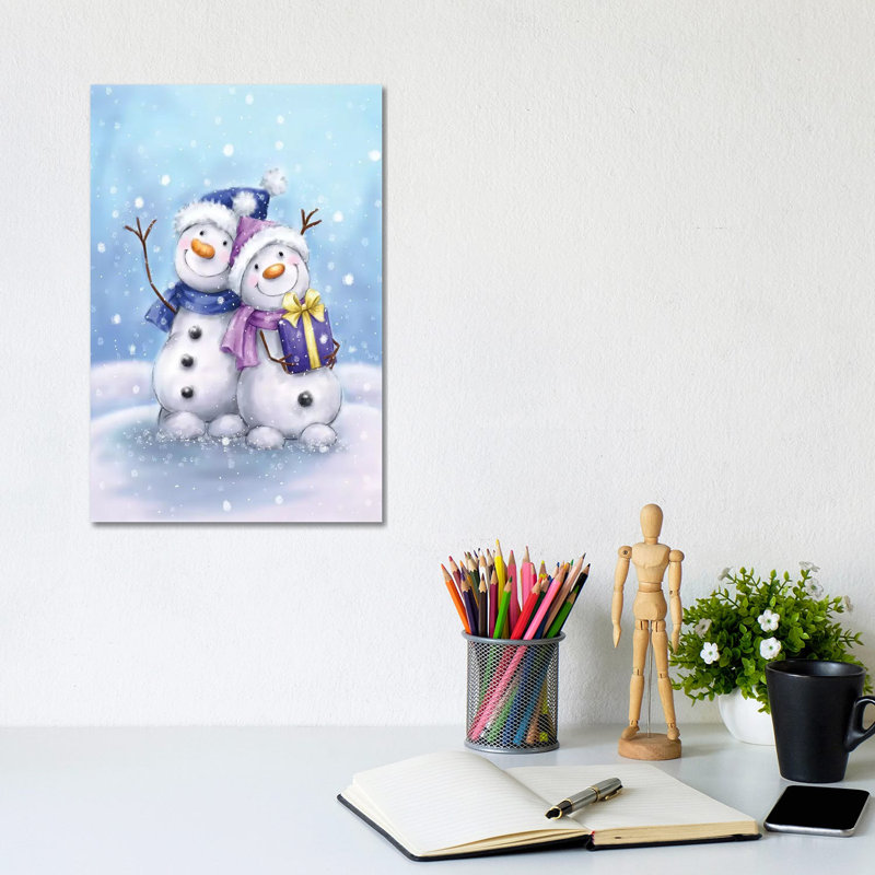 Two Snowmen V by MAKIKO - Wrapped Canvas Print, 20.32 cm H x 30.48 cm W