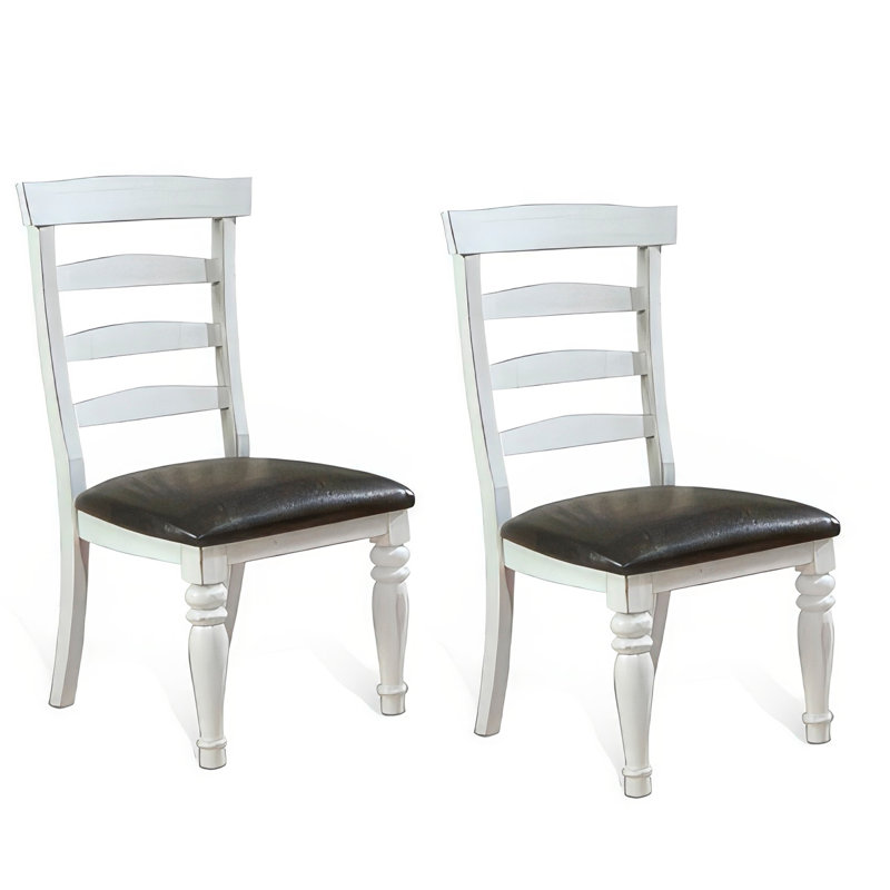 Chaise de salle à manger Orso, conception échelle, blanc, bois de mindi brun foncé