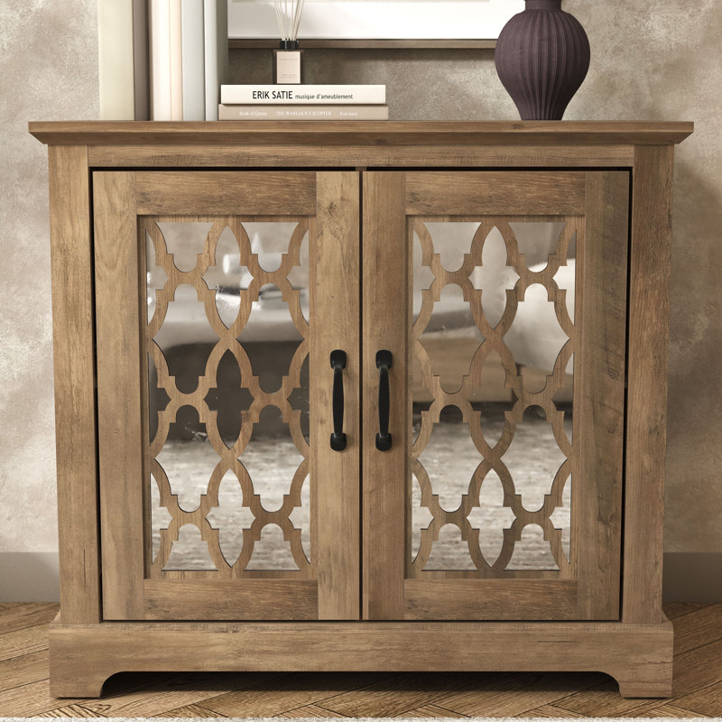 Armoire d'appoint en bois à miroir 2 portes H 29,3 "Blaire, Gris mexicain