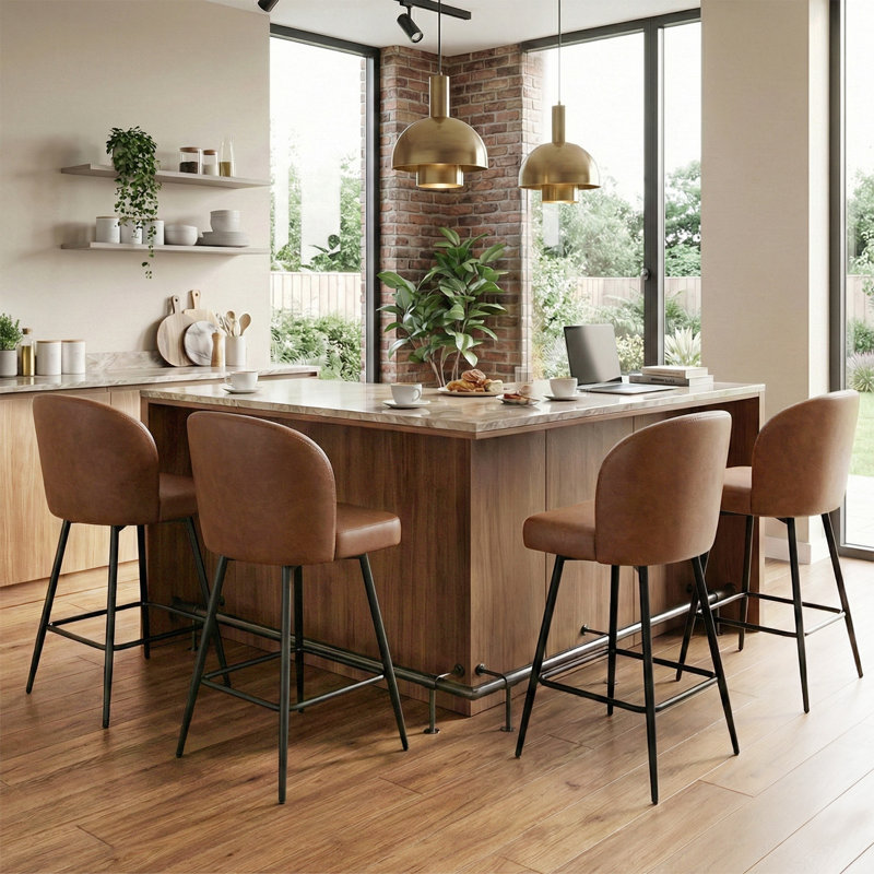 360°swivel Barstool Counter Height Barstools With Back, Walnut/PU Leather