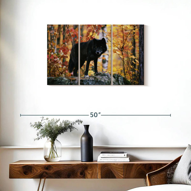 Autumn Black Wolf, 20" H x 33" W