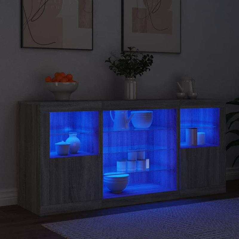 Azzie 142.5 cm W Glass Sideboard, Grey Sonoma