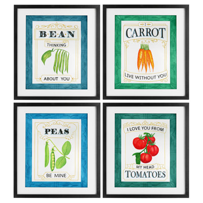 Bean Thinking About You 4pc Framed Print Under Glass Set, design by Lara Beeston
