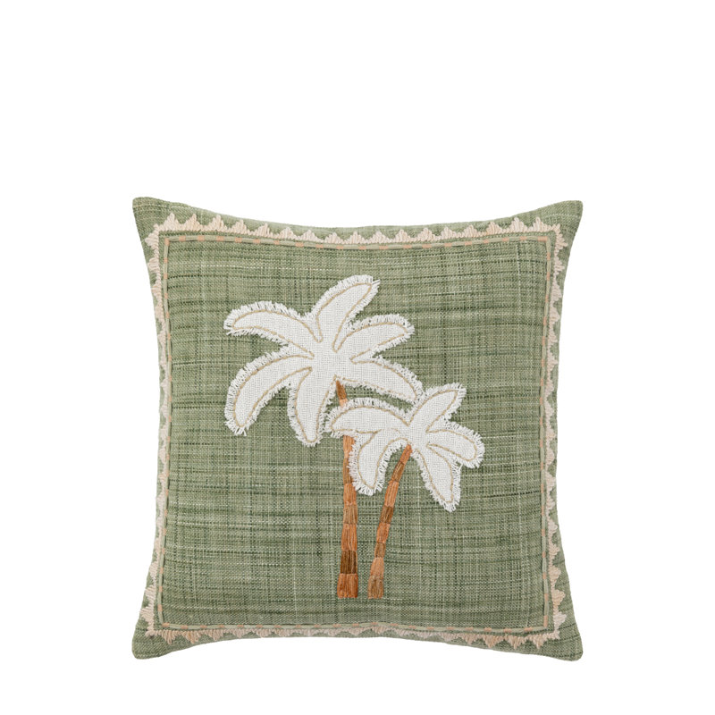 Palm Tree Embroidered Green Throw Cushion
