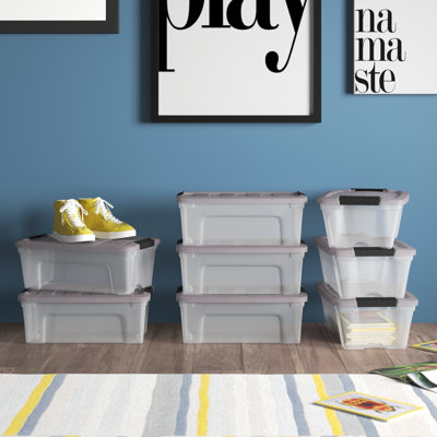 12 Qt./3 Gal. Plastic Storage Boxes with Latching Lids in Clear - 8 Pack