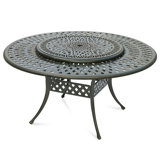 Meetwarm Outdoor 61" Round Patio Dining Table With Detachable Lazy Susan, All Weather Cast Aluminum Large Patio Furniture Table Set For 8 Seat With Rotating Tray, Umbrella Hole, Dark Bronze