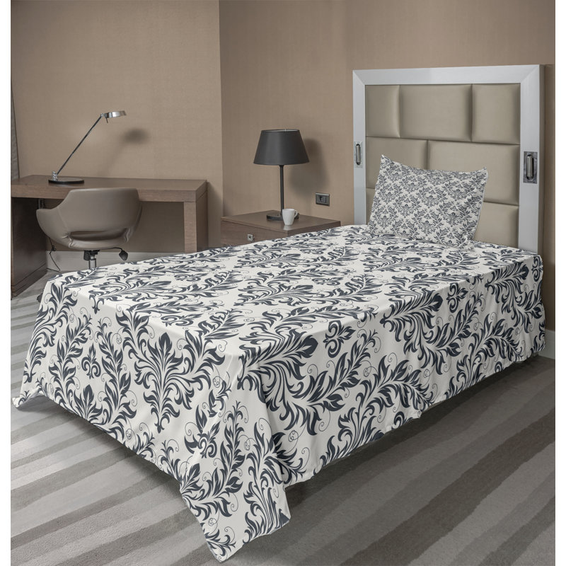 Microfiber Floral Sheet Set, Twin Sheet Set with 1 Pillowcase, Beige/Gray Floral