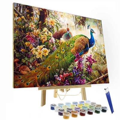 «Paint By Number DIY Peacocks Flowers», ensemble de 6 reproductions d'art sur toile sans cadre