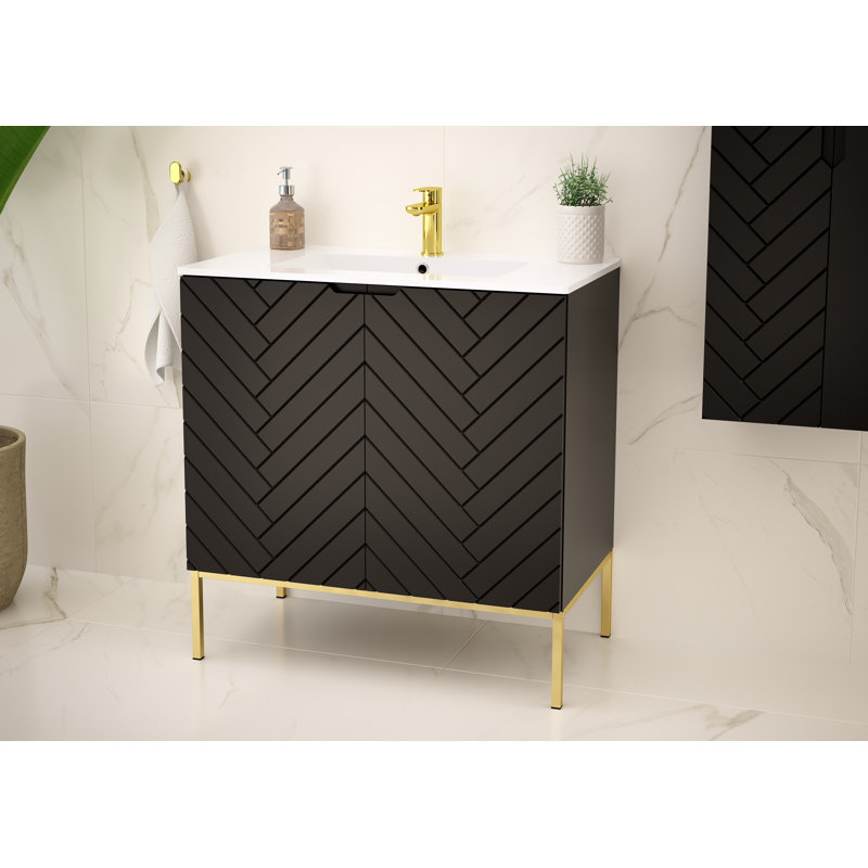 Rigdel Washbasin Cabinet 80, Black/Gold