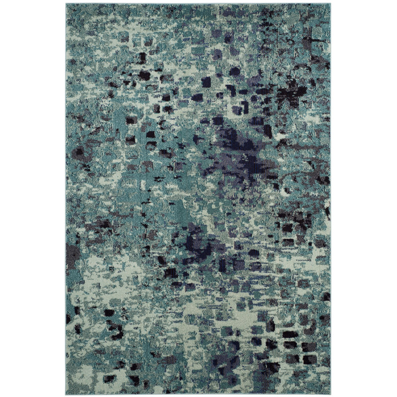 Hertzler Abstract Light Blue/Multi Rug, Round 6'7"