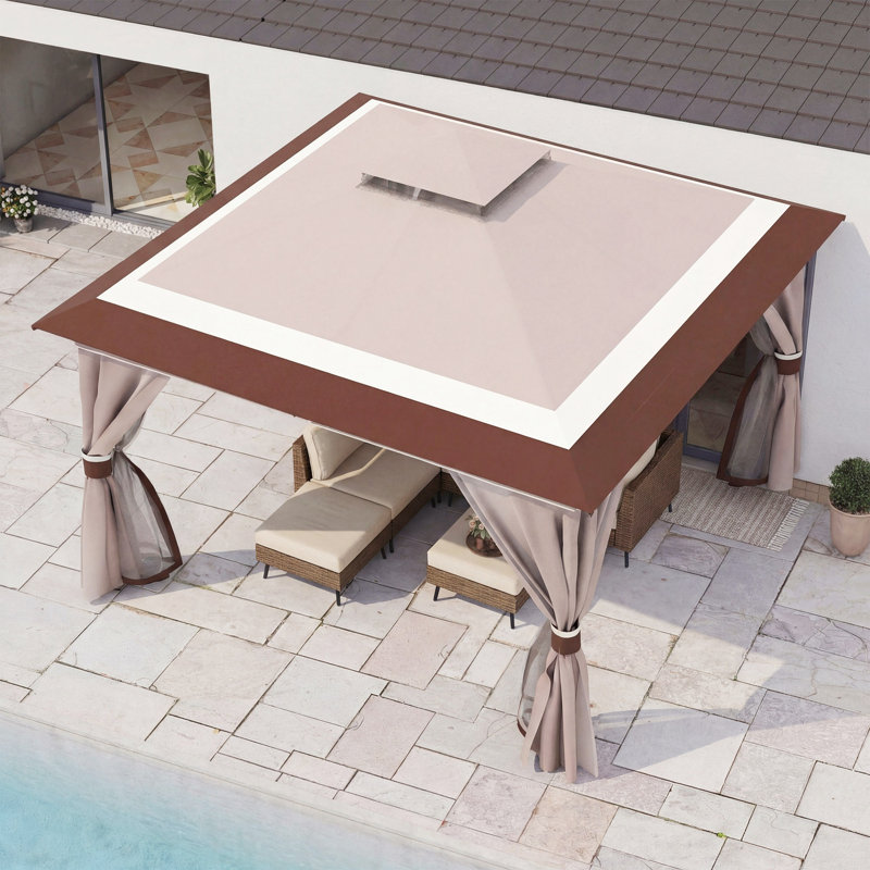Pavillon de jardin en acier, 12 * 12 pi, Kaki couleur (nouveau)