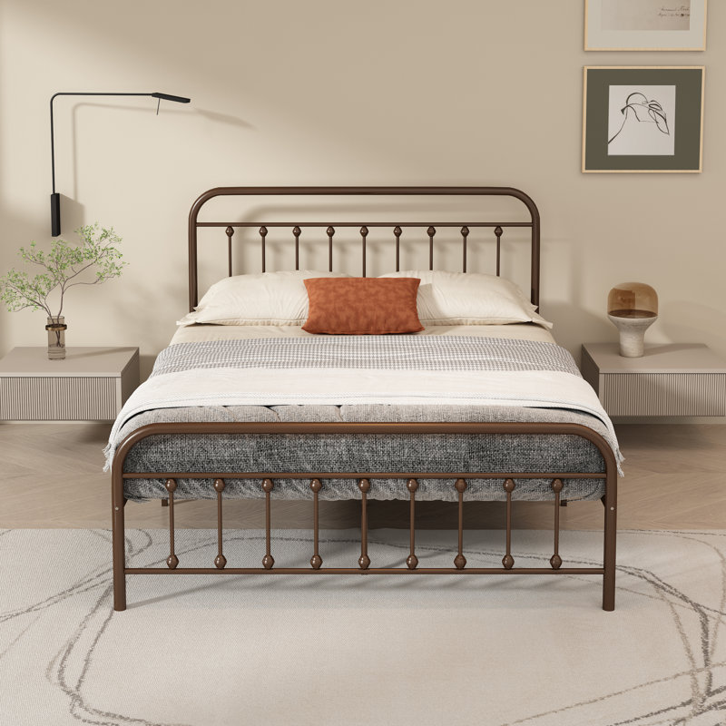 Hidalgo Metal Platform Bed, Brown, Queen