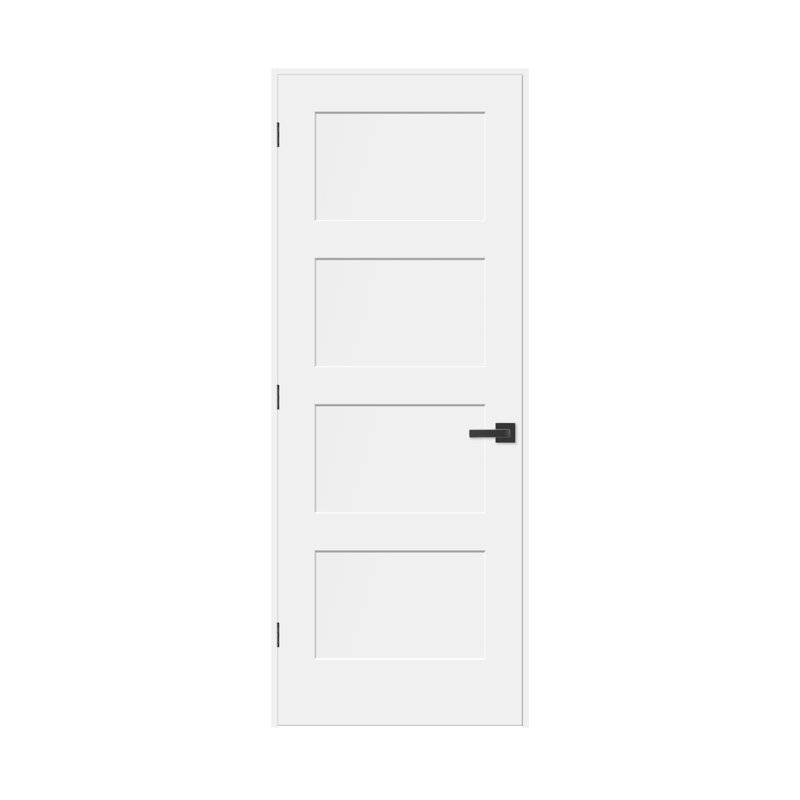 Porte pré-suspendue à 4 panneaux apprêtés avec montants de porte de 4 9/16 po (sans serrure), 36 po x 80 po, Noir mat