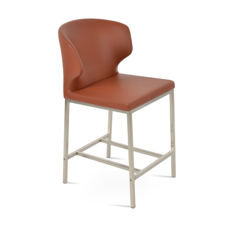 Amed Metal Counter & Bar Stool, Bar Stool (29" Seat Height), Cinnamon Leatherette, Stainless Steel