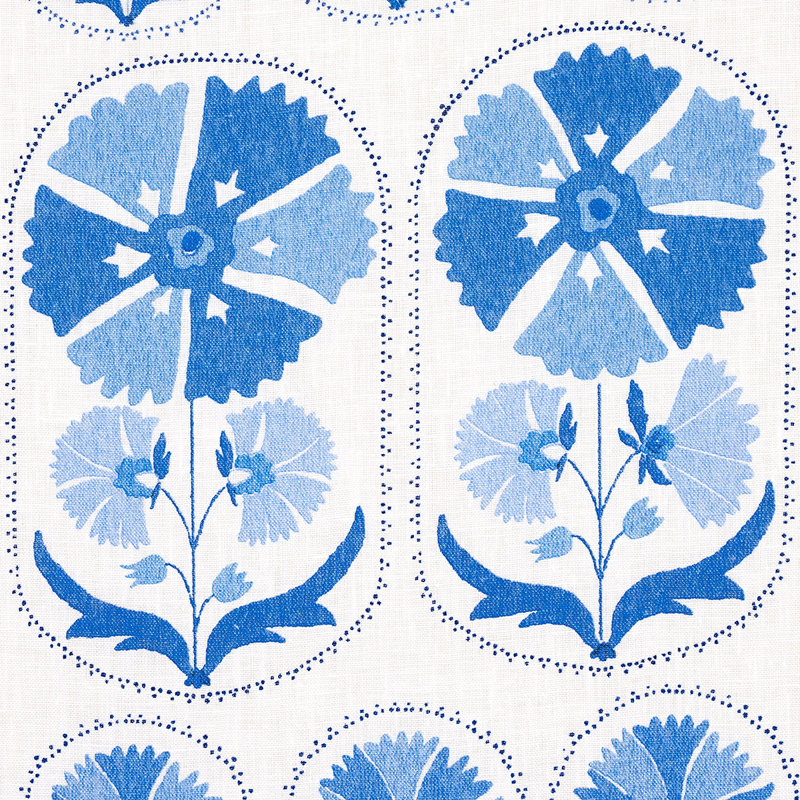 Anjuna Floral Linen Print Fabric, Porcelain