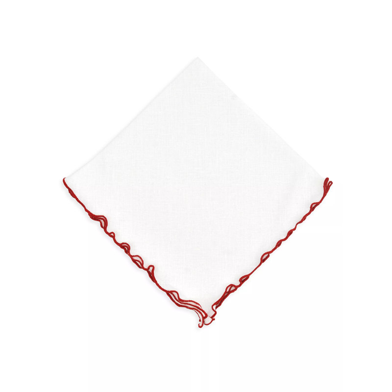 Lettuce Linen Square Napkins, White/Red