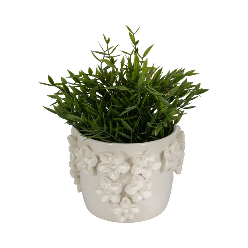 Sagebrook Home 7" Floral Applique Planter, White, Ivory, 5" H x 6" W x 6" D