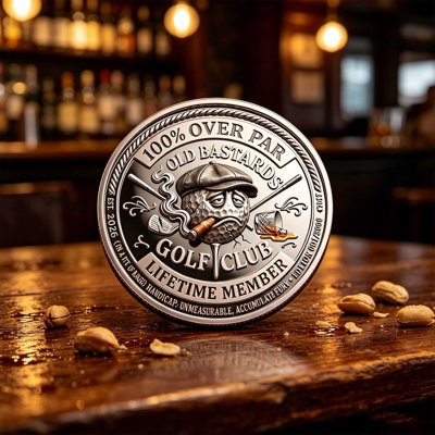 A chopper Old Bastards Golf Club Coin Funny  Over Par Golf  Coin With Whiskey     Member   For  Friend And Old Bastar