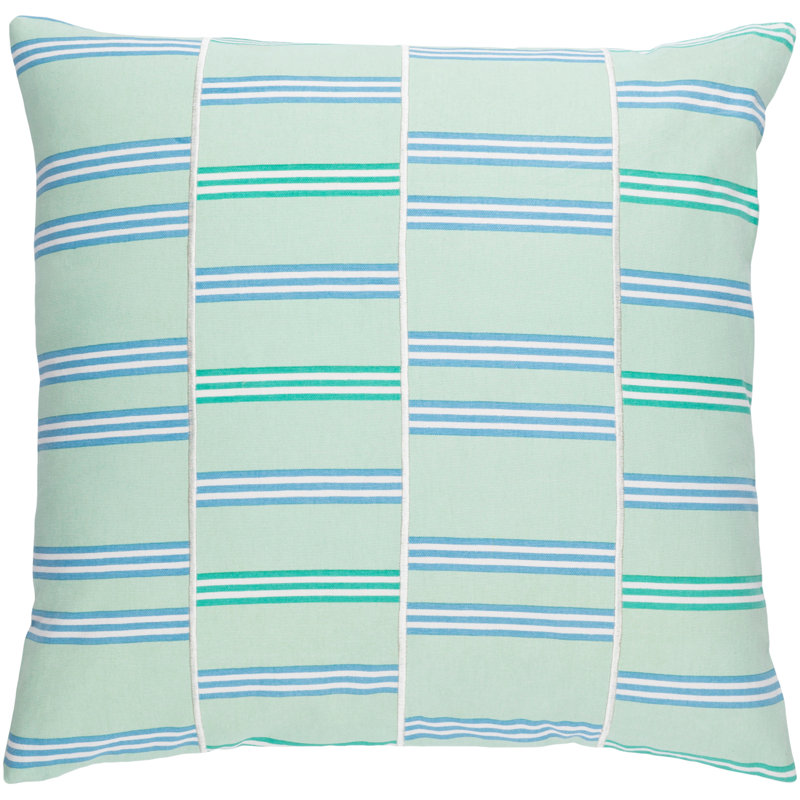 Striped Square Throw Cushion, Small, Mint / White / Sky Blue / Emerald, Down Blend