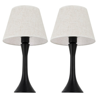 17"H Bedside Table Lamps with Fabric Shade Metal Frame Black