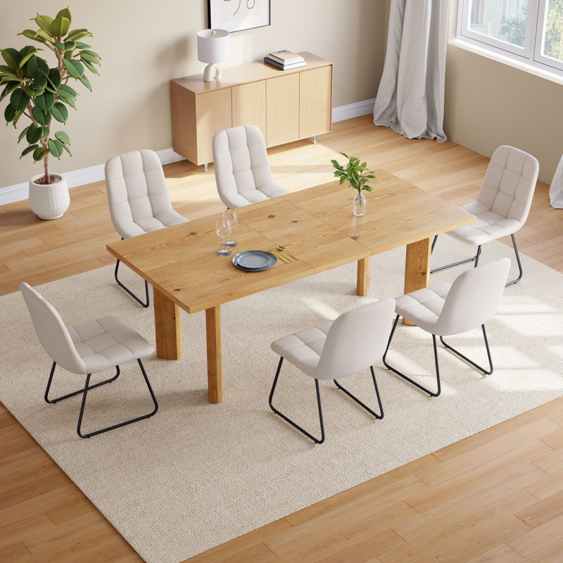 7-Piece Extendable Dining Table For 6-8, Modern Wood Kitchen Table Rectangular Table For Dining Room, Living Room, White