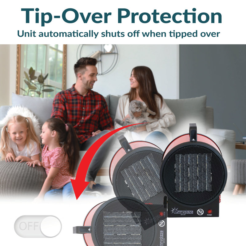 Portable Red Ceramic Electric Space Heater with Auto Shut-Off